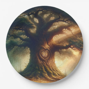 Plato De Papel Gran Viejo Árbol de Roble Encantado Bosque Rústico
