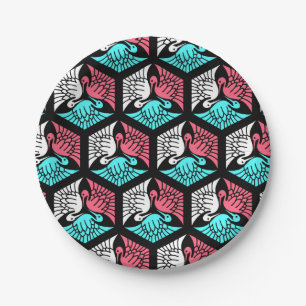 Plato De Papel Gránas japonesas, coral, turquesa y negro