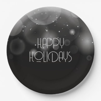 Plato De Papel Grandes Burbujas Bokeh Negro Felices Fiestas