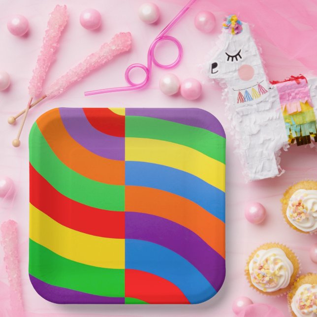PLATO DE PAPEL GRANDES CÍRCULOS DE RAINBOW DE GRASA (Fiesta)
