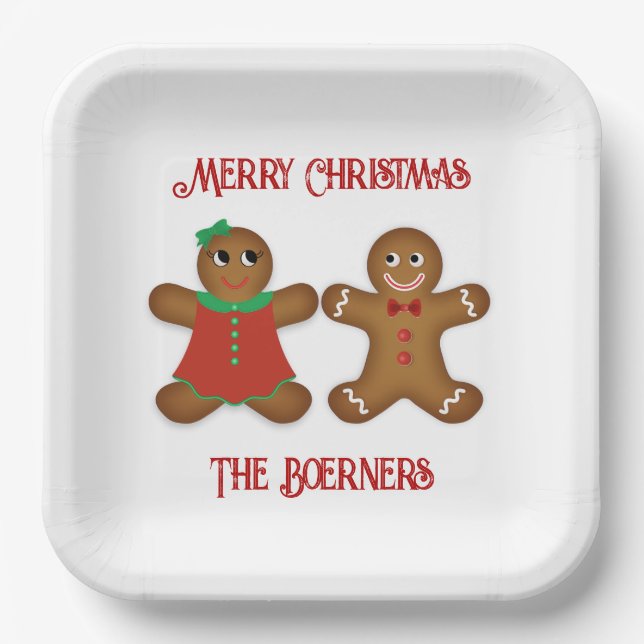 Plato De Papel Grandes Navidades de Cookies Parejas de Gingerbrea (Anverso)