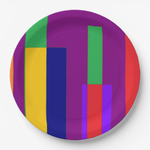 Plato De Papel Grandes rayas brillantes sobre fondo morado