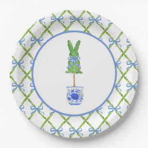 Plato De Papel Grandmillennial Chinoiserie Bunny Topiary