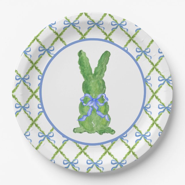 Plato De Papel Grandmillennial Chinoiserie Bunny Topiary Paper (Anverso)