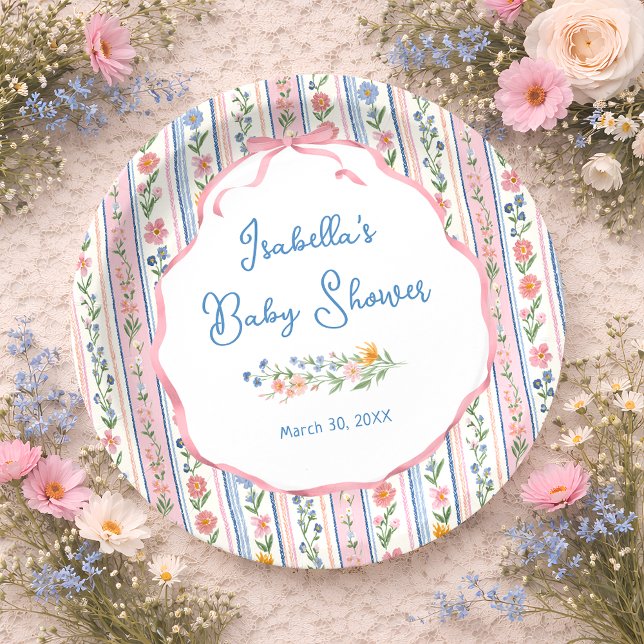 Plato De Papel Grandmillennial Floral Baby Shower  (Subido por el creador)