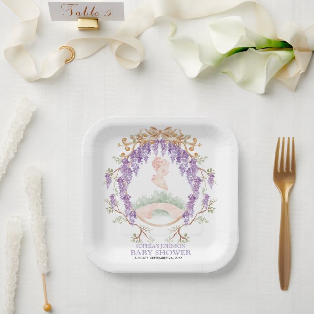 Plato De Papel Grandmillennial Wisteria Baby Shower  (Boda)