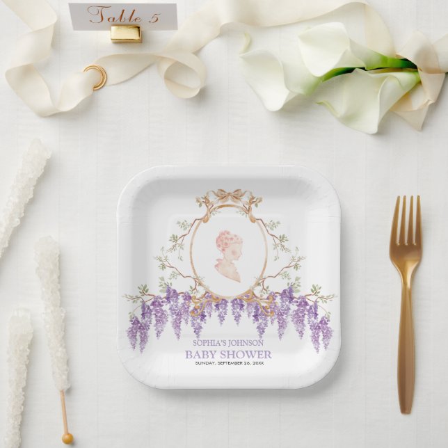 Plato De Papel Grandmillennial Wisteria Baby Shower  (Boda)