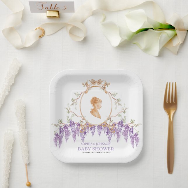 Plato De Papel Grandmillennial Wisteria Baby Shower  (Boda)