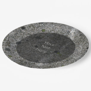 Plato De Papel Granito gris geológico con Moss Detalles de cualqu