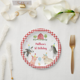 Plato De Papel Granja Animal Barnyard Greenery Cumpleaños