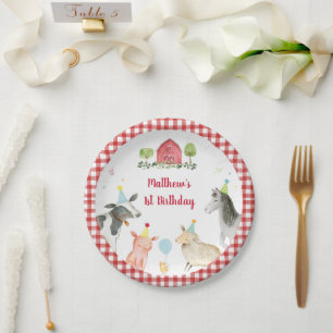 Plato De Papel Granja Animal Barnyard Greenery Cumpleaños
