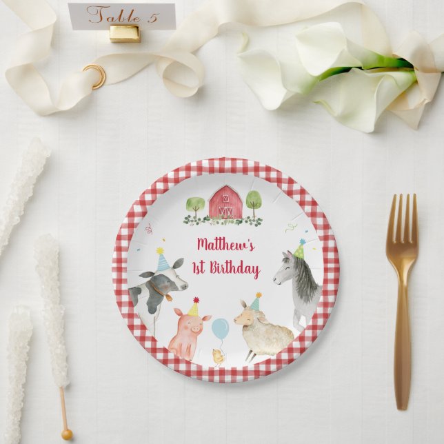Plato De Papel Granja Animal Barnyard Greenery Cumpleaños (Boda)