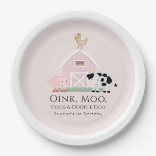 Plato De Papel Granja Animales Barnyard Chica Pink Birthday