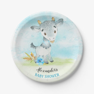 Plato De Papel Granja Baby Shower de cabra acuarela