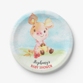 Plato De Papel Granja Baby Shower de color de agua