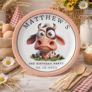 Plato De Papel Granja de animales de vaca linda Fiesta de cumplea