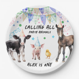 Plato De Papel Granja de Barnyard Animals 1er cumpleaños