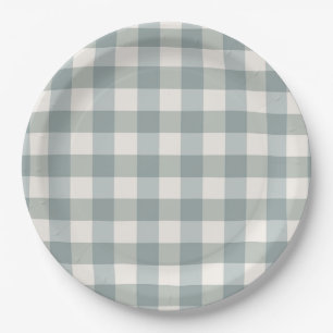 Plato De Papel Granja de campo Green Plaid Gingham Simple