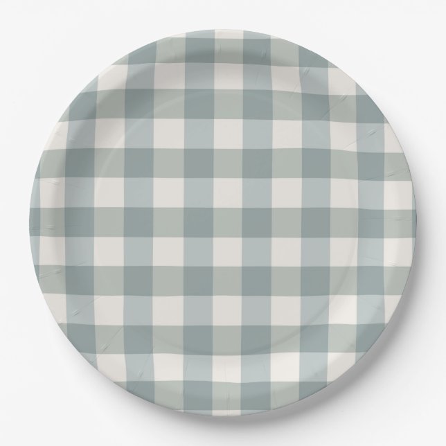 Plato De Papel Granja de campo Green Plaid Gingham Simple (Anverso)