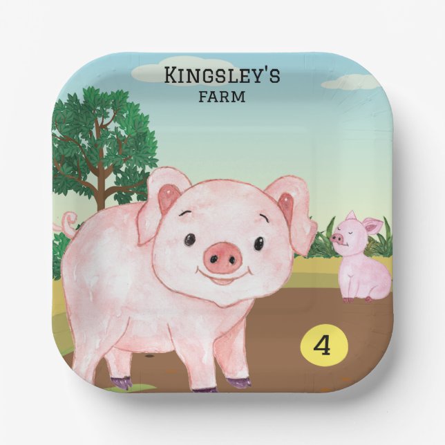 Plato De Papel Granja de cerdo personalizada de MacDonald's (Anverso)