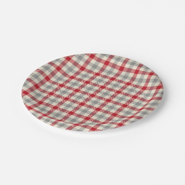Plato De Papel Granja de color rojo y gris (Angular)