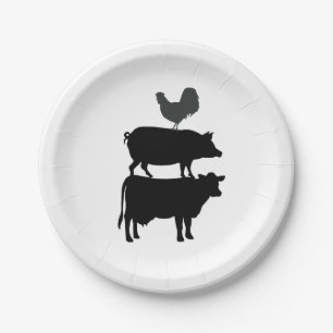 Plato De Papel Granja de fiesta de corral Cerdo Gallo Vaca