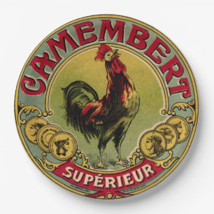 Plato De Papel Granja de gallos de cosecha francesa y placa de pi