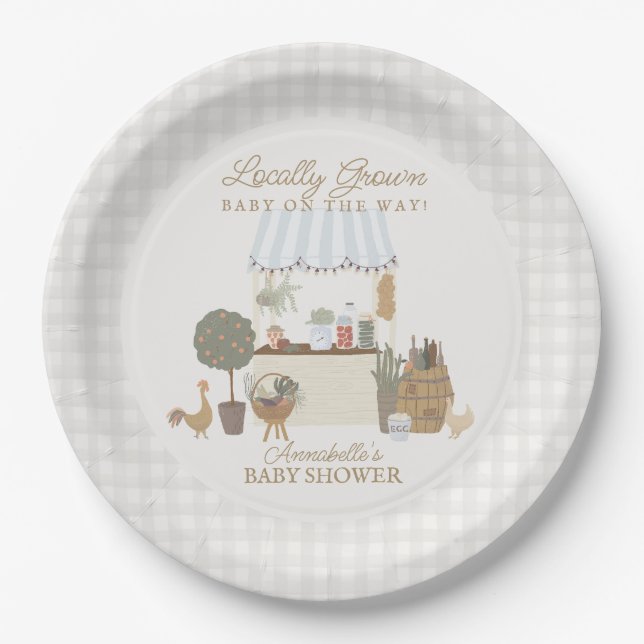 Plato De Papel Granja de los agricultores azules Baby Shower fres (Anverso)