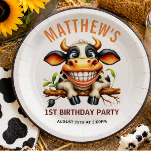 Plato De Papel Granja de Vaca Loca y Divertida Tema Cumpleaños 1