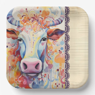 Plato De Papel Granja de vaca Purple