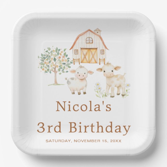 Plato De Papel Granja de Vacas Monas Cumpleaños (Anverso)