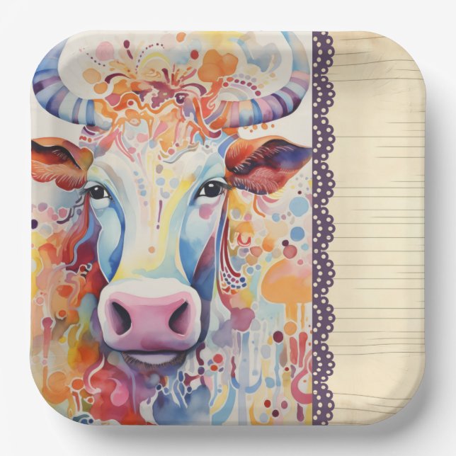 Plato De Papel Granja de Vacas Púrpura (Anverso)