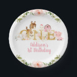 Plato De Papel Granja floral rosa primera placa de papel de cumpl<br><div class="desc">Granja floral rosa primera placa de papel de cumpleaños

Cute chica woodland temática primera placa de cumpleaños con cinco lindos animales de bosque,  una falsa palabra de oro y algunos arreglos florales rosados.</div>