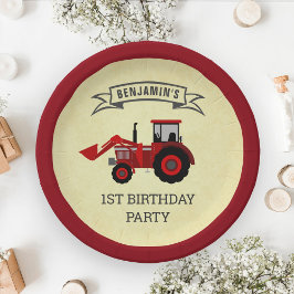 Plato De Papel Granja Roja Tractor Cumpleaños de Niños Fiesta