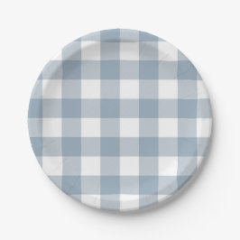 Plato De Papel Granja Rústico Azul Gris Búfalo Cuadrado a Cuadros
