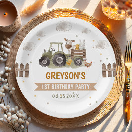 Plato De Papel Granja Tractor Fiesta de Cumpleaños Animales Barn