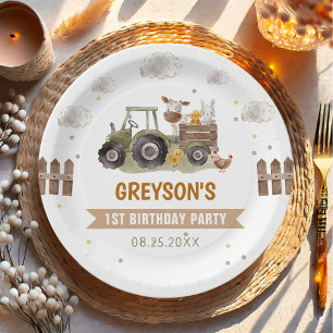 Plato De Papel Granja Tractor Fiesta de Cumpleaños Animales Barn