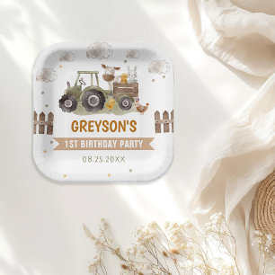 Plato De Papel Granja Tractor Fiesta de Cumpleaños Animales Barn