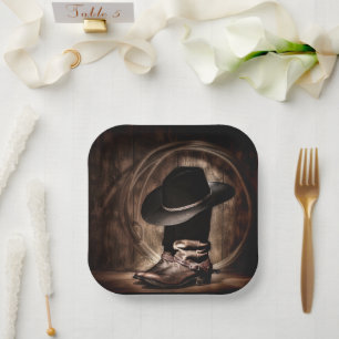 Plato De Papel granja vintage rústica botas de vaquero de campo o