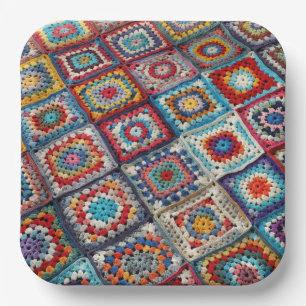 Plato De Papel Granny Square Crocheted Quilt