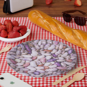 Plato De Papel Granos de frijol blanco y violeta