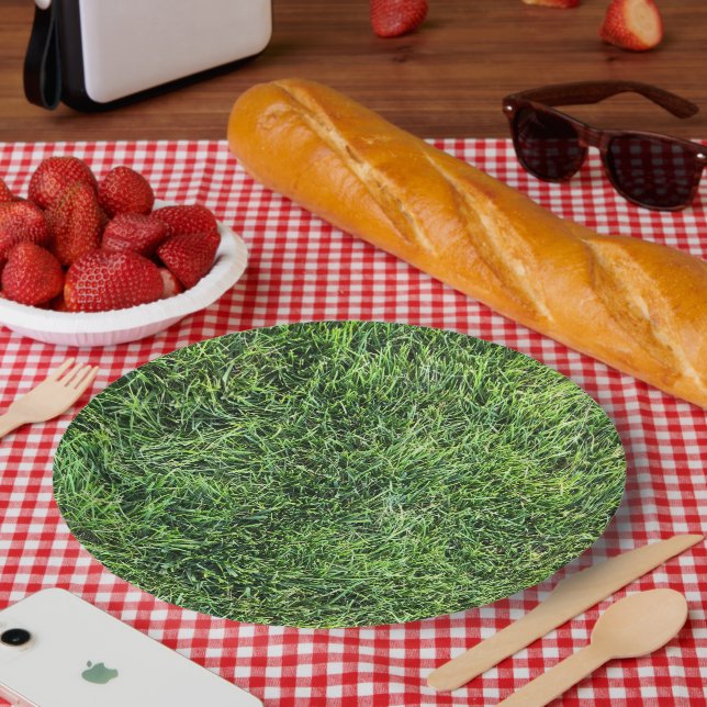 Plato De Papel Grasa verde divertido patrón de textura foto real (Picnic)