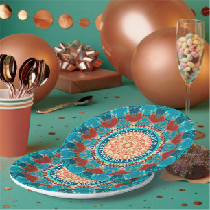 Plato De Papel Gratitude Aqua Verde azulado Mandala Personalizabl