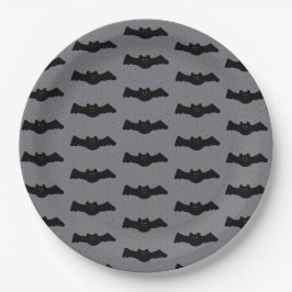Plato De Papel Gray and Black Halloween Bats