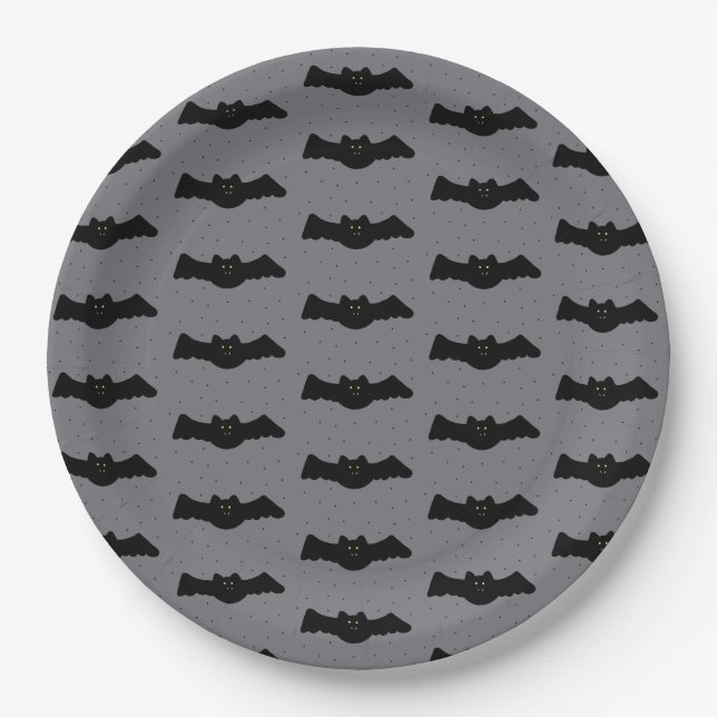 Plato De Papel Gray and Black Halloween Bats (Anverso)