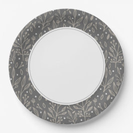 Plato De Papel Gray Floral Boho