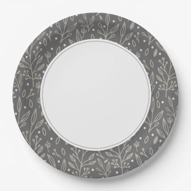 Plato De Papel Gray Floral Boho (Anverso)