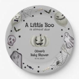 Plato De Papel Gray Little Boo Ghost Halloween Boy Baby Shower