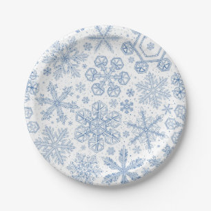 Plato De Papel Gray Snowflakes on off white