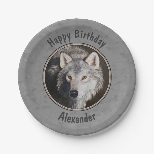 Plato De Papel Gray Timber Wolf Face (Anverso)